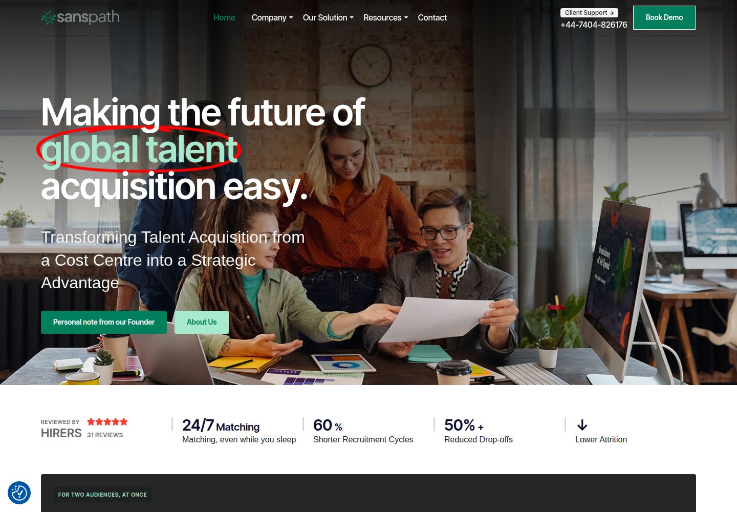 The SansPath website introducing its talent-acquisition platform